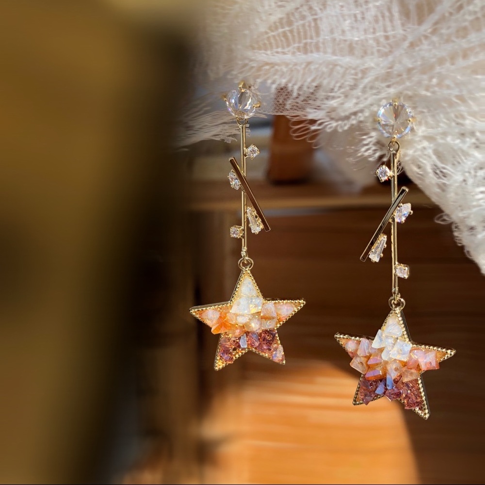 NWOT Handmade Crystal Colorfully Star Earrings